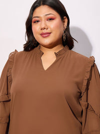 SASSAFRAS Curve Plus Size V-Neck Ruffles Georgette Top