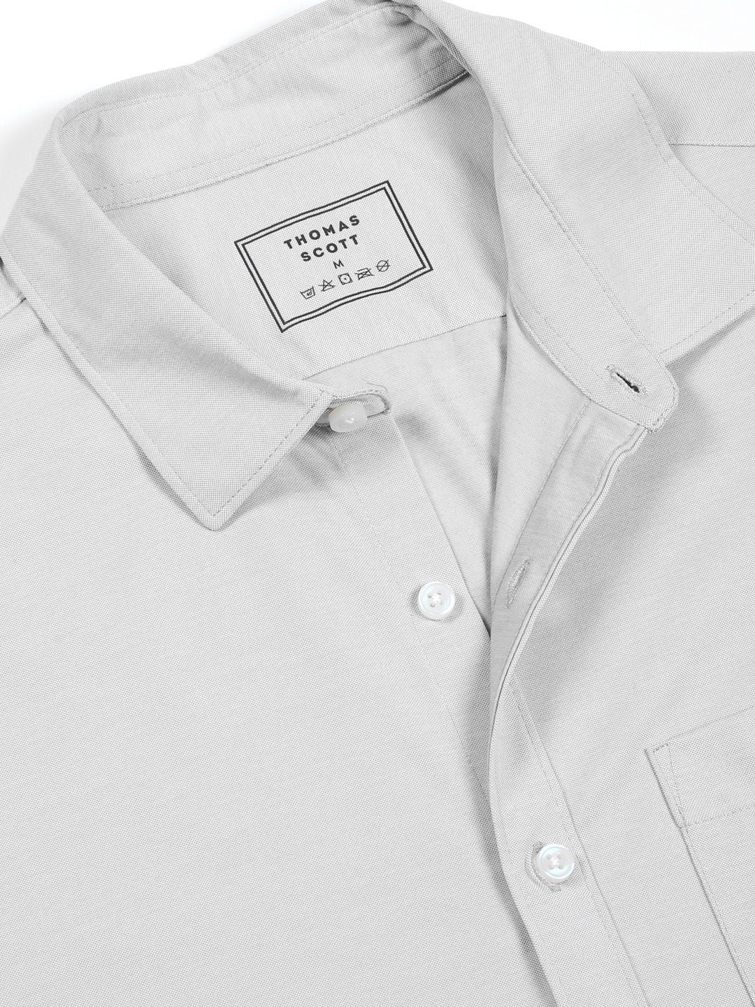 Thomas Scott Men Classic Slim Fit Spread Collar Solid Cotton Knitted Shirt