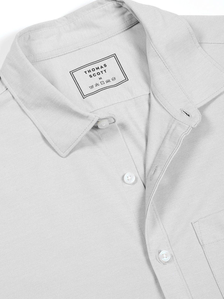 Thomas Scott Men Classic Slim Fit Spread Collar Solid Cotton Knitted Shirt