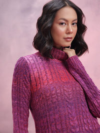 DressBerry Turtle Neck Cable Knit Design Acrylic Pullover
