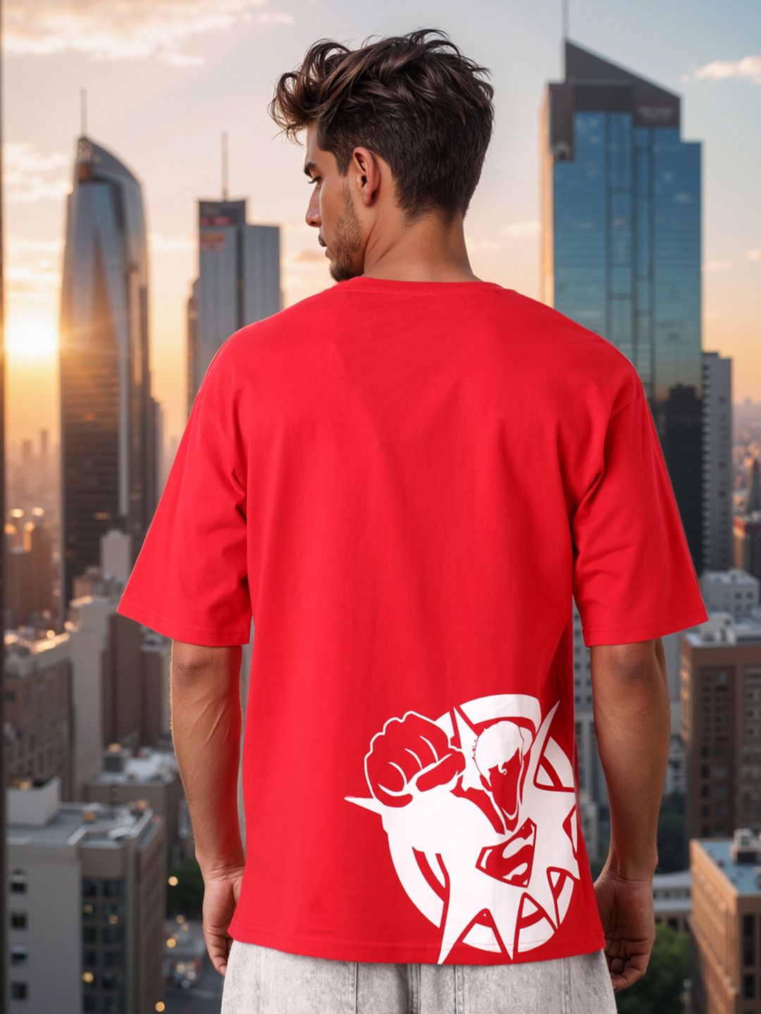 The Indian Garage Co Men Superman Graphic Printed Round Neck Pure Cotton Boxy T-shirt