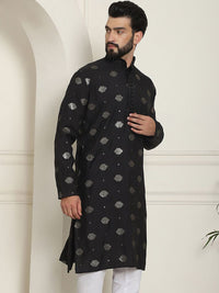 SOJANYA Dihiasi Geometrik Kolar Mandarin Kolar Kapas Sutera Lurus Kurta