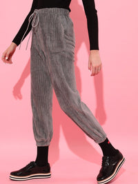 STREET 9 Women Grey Textured Loose Fit Joggers Trousers
