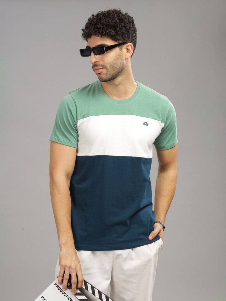 ADRO Colourblocked Regular Fit Cotton T-shirt