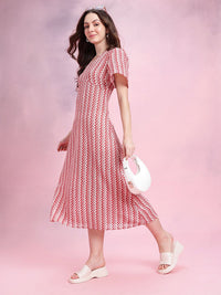 DressBerry Chevron Self-Design Bell Sleeves Crochet Empire Midi Dress