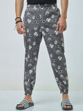Bewakoof Grey Men Printed Pure Cotton Joggers