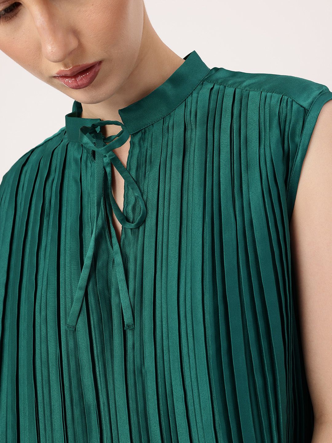 DressBerry Graceful Glamour Accordion Pleated Satin Finish A-Line Top
