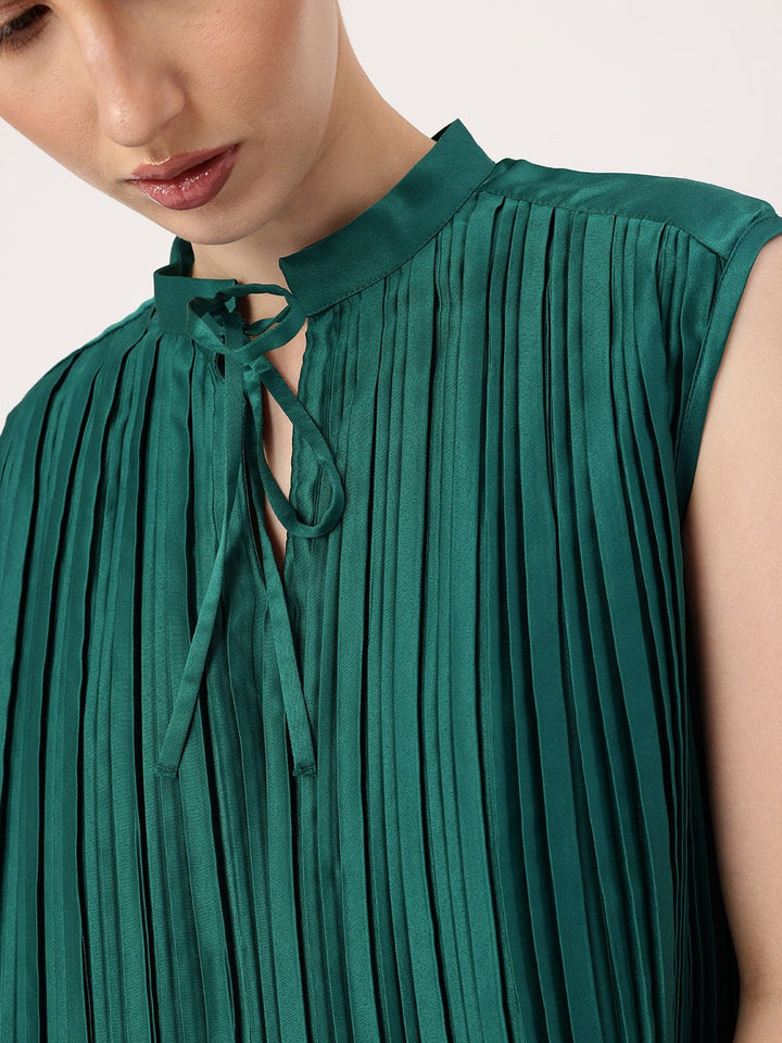 DressBerry Graceful Glamour Accordion Pleated Satin Finish A-Line Top
