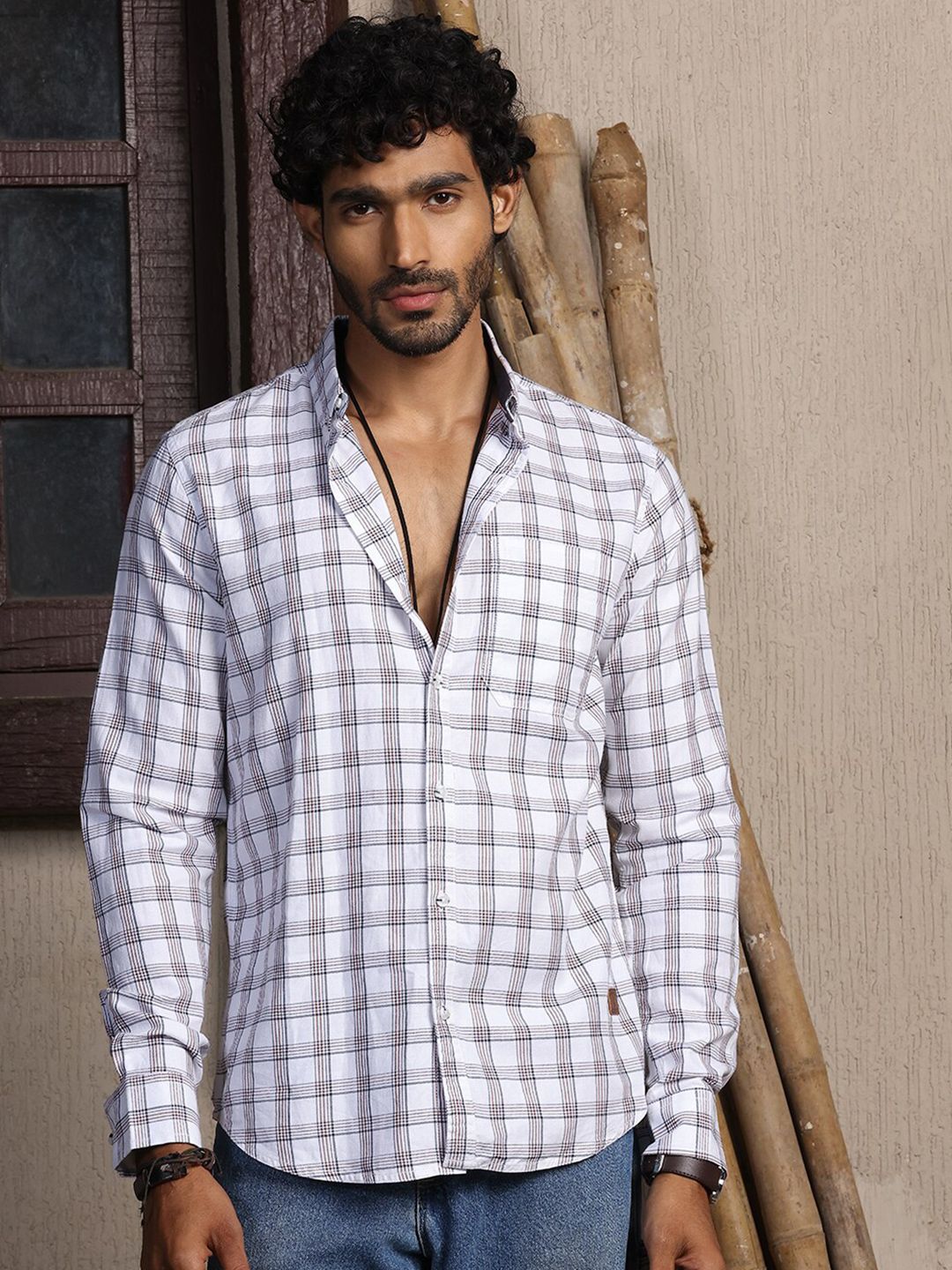 Thomas Scott Standard Slim Fit Tartan Checks Pure Cotton Casual Shirt