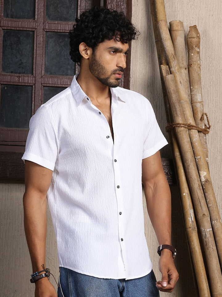 Thomas Scott Premium Slim Fit Self Design Textured Cuban Collar Seersucker Casual Shirt