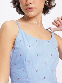 DressBerry Youthful Charm Striped Ditsy Print Pleated A-line Dress with Styled Back
