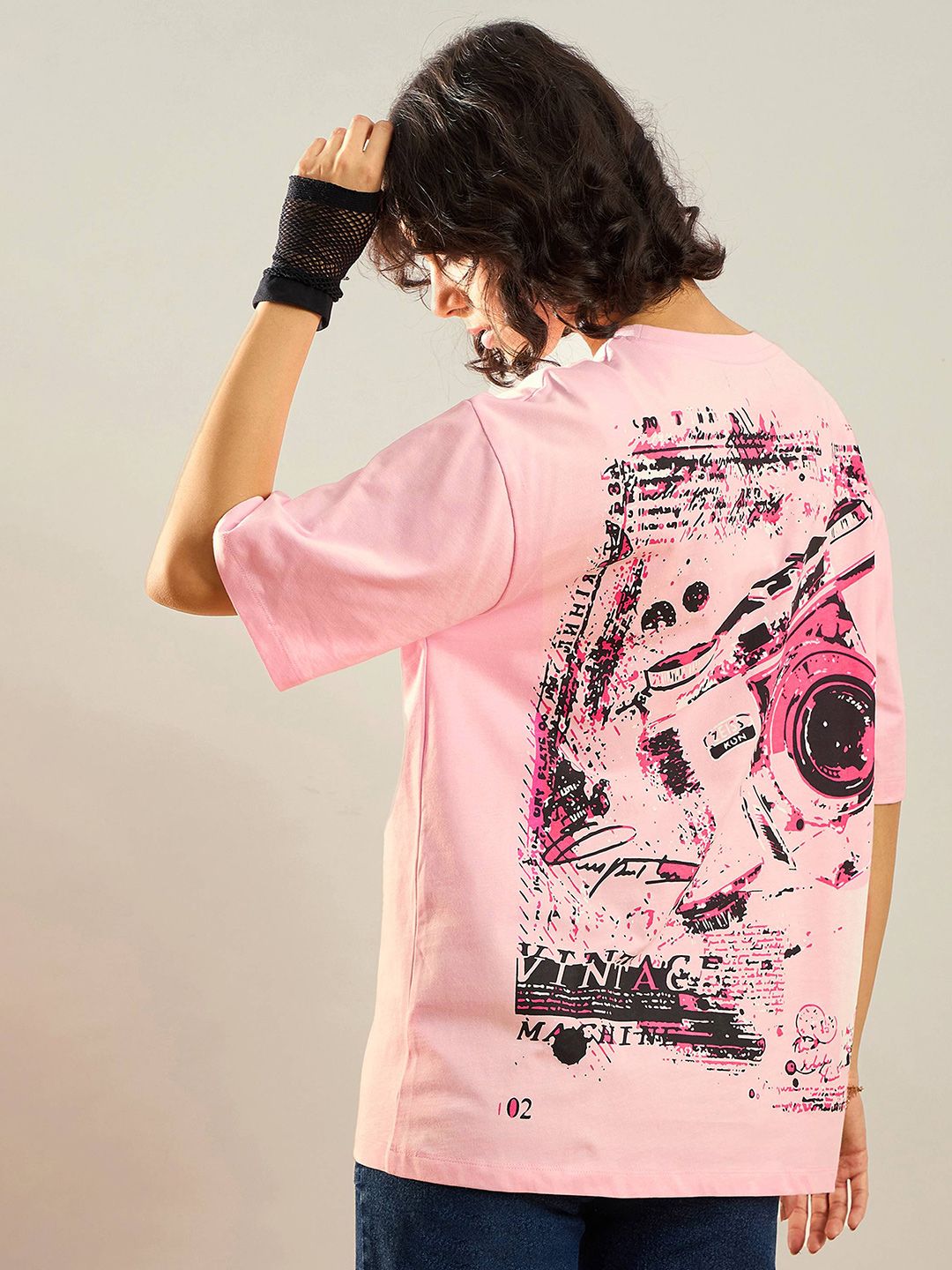 SASSAFRAS Pure Cotton Graphic Printed Round Neck Oversized T-shirt