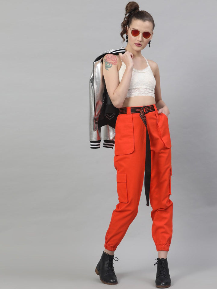 STREET 9 Women Orange Regular Fit Solid Cargos