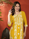 Anouk Yellow Floral Embroidered Round Neck Straight Kurta