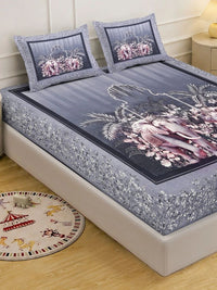 KLOTTHE Grey & Multicoloured 400 TC King Bedsheet with 2 Pillow Covers