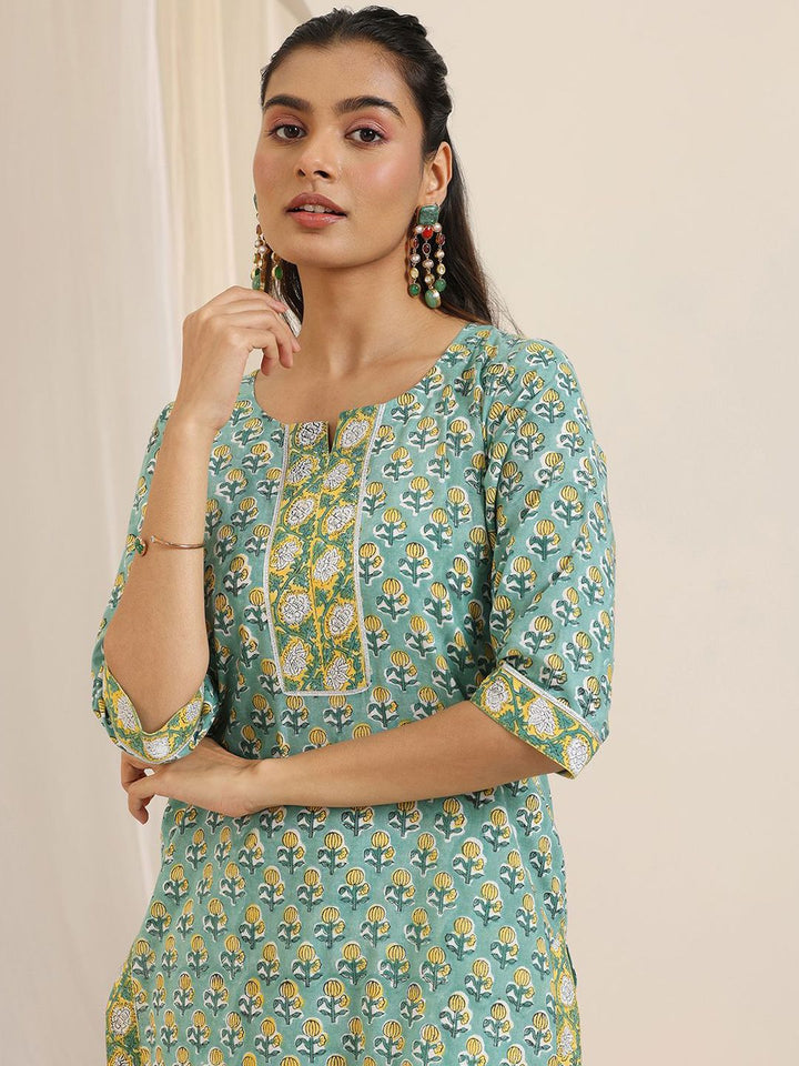 Libas Floral Printed Notch-Neck Straight Kurta With Palazzos And Dupatta