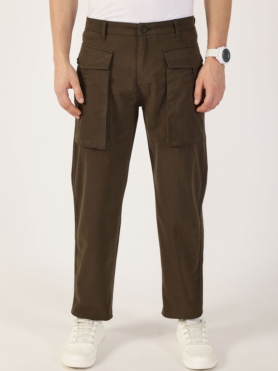 Thomas Scott Men Smart Regular Fit Cotton Mid-Rise Cargos Trousers