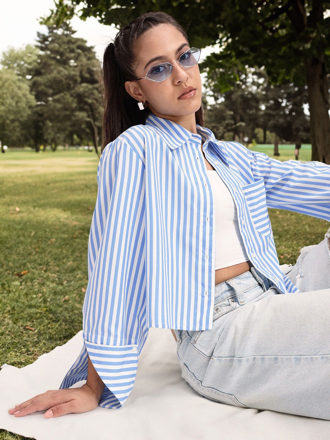DressBerry Sleeve for Days Pointy Collar Striped Shirt