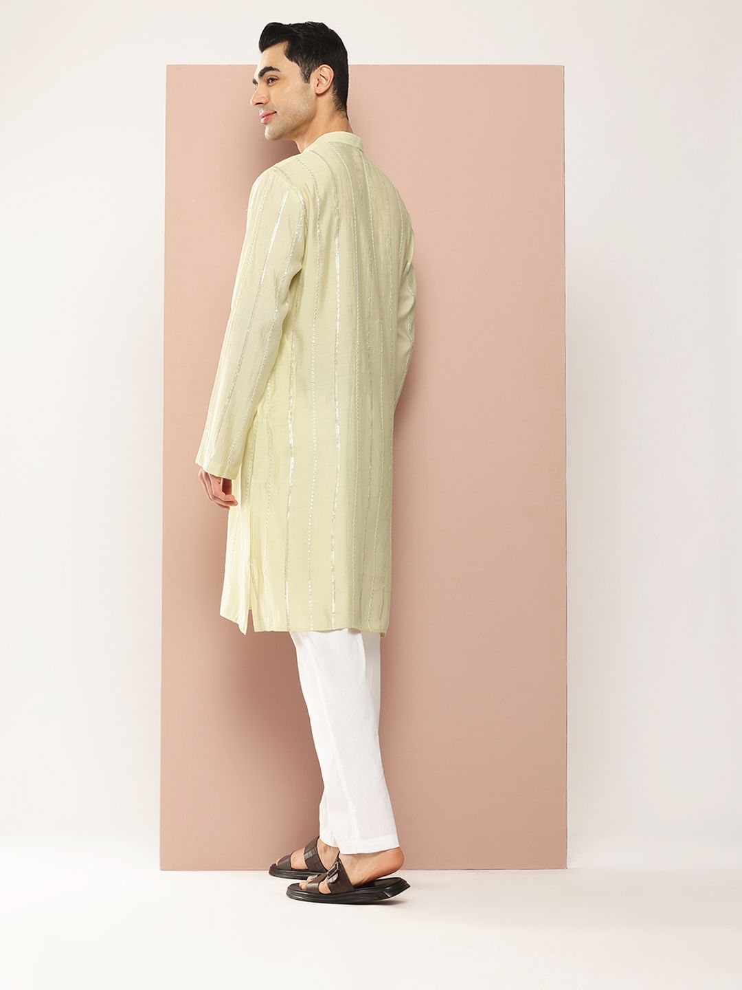 See Designs Men Embroidered Sequinned Chanderi Silk Kurta with Pyjamas