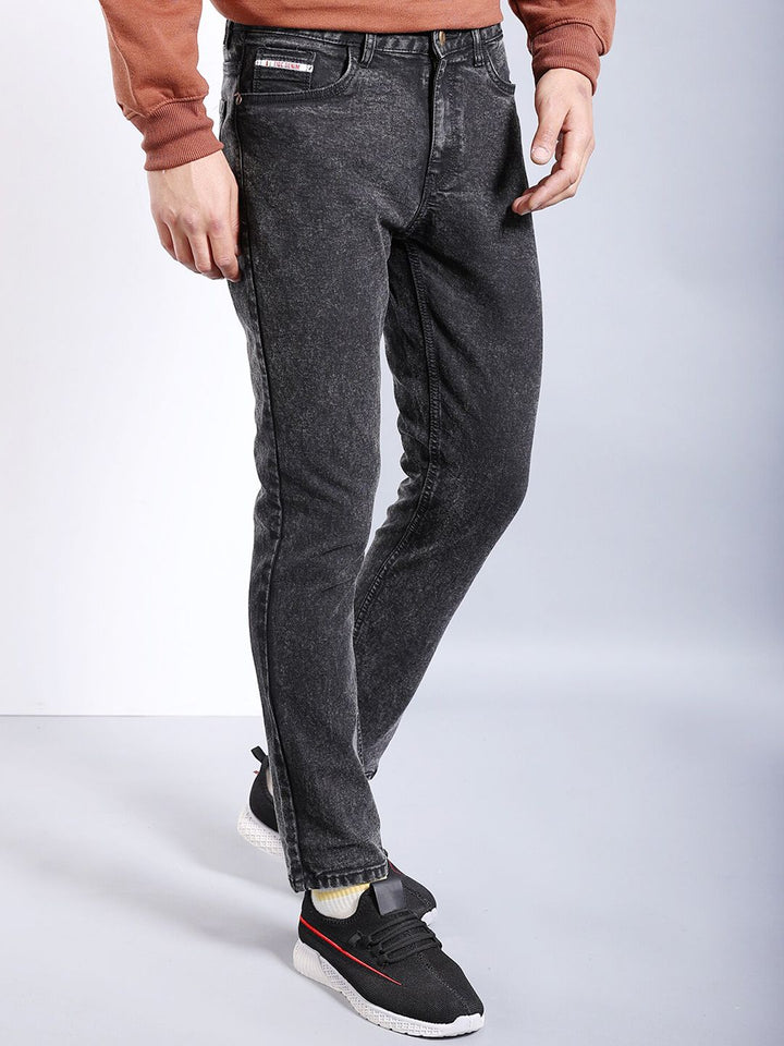 The Indian Garage Co Black Slim Fit Mid-Rise Light Fade Stretchable Jeans