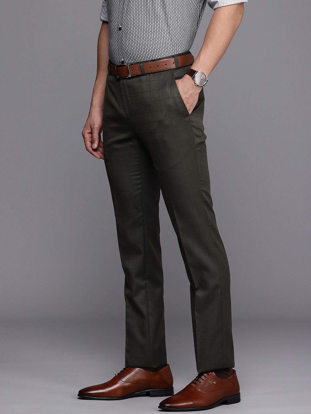 Raymond Men Checked Slim Fit Formal Trousers