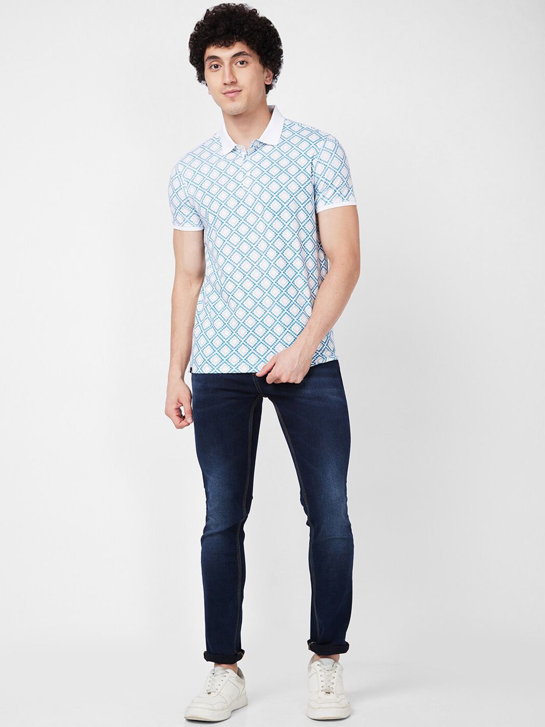 SPYKAR Geometric Printed Polo Collar Slim Fit T-shirt