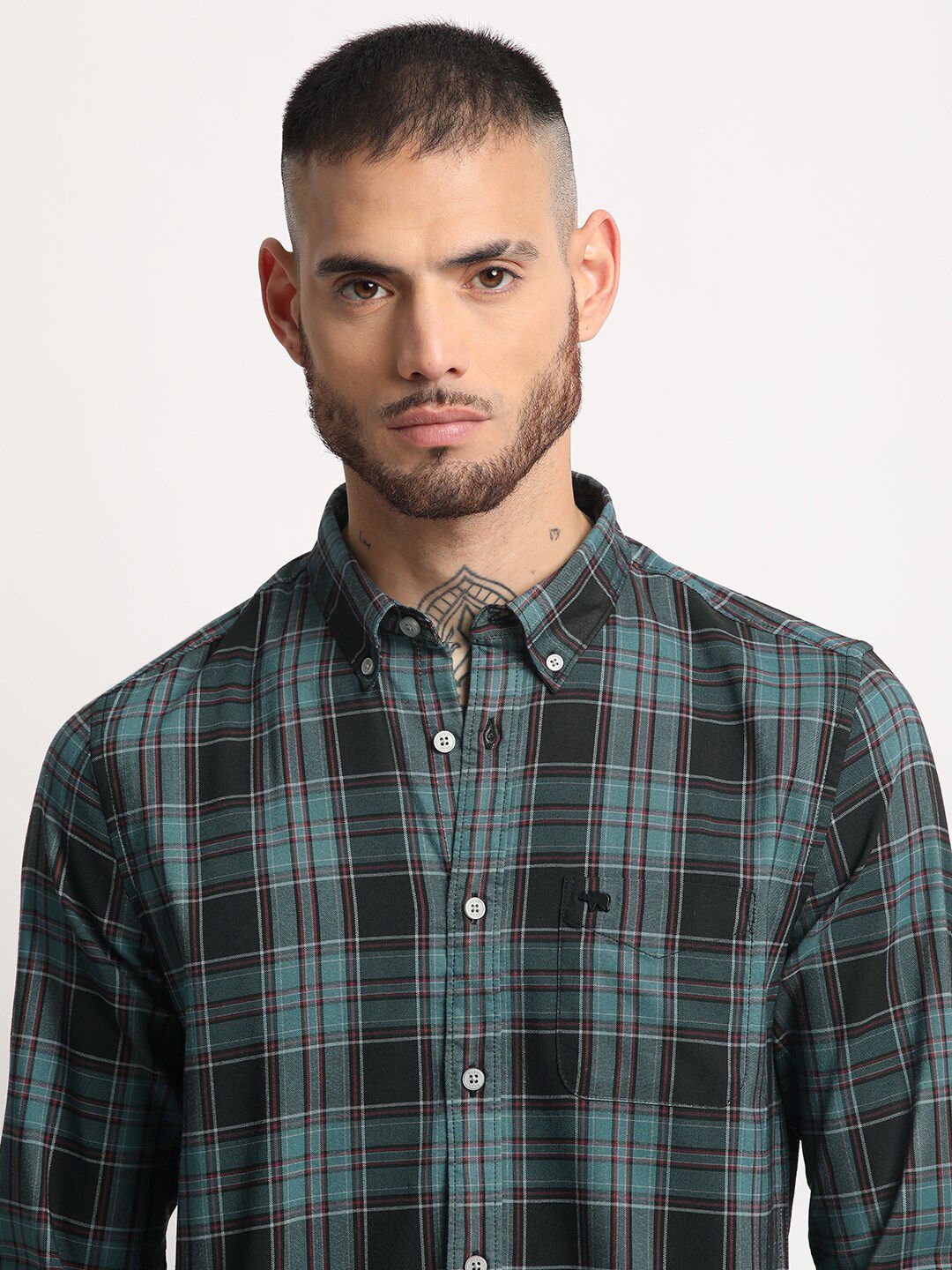 THE BEAR HOUSE Slim Fit Tartan Checks Opaque Checked Casual Shirt