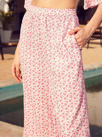 STREET 9 Floral Printed Boat Neck Crop Top with Trouser Co-Ords