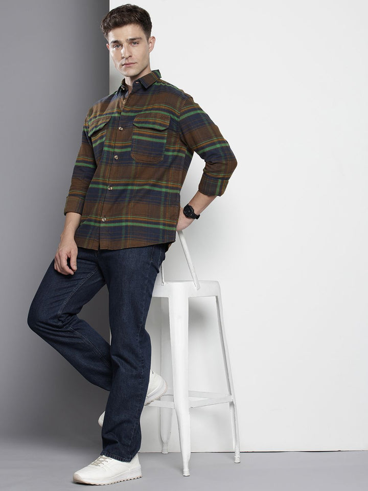 The Indian Garage Co Men Regular Fit Checkered Double Flap Casual Shirt