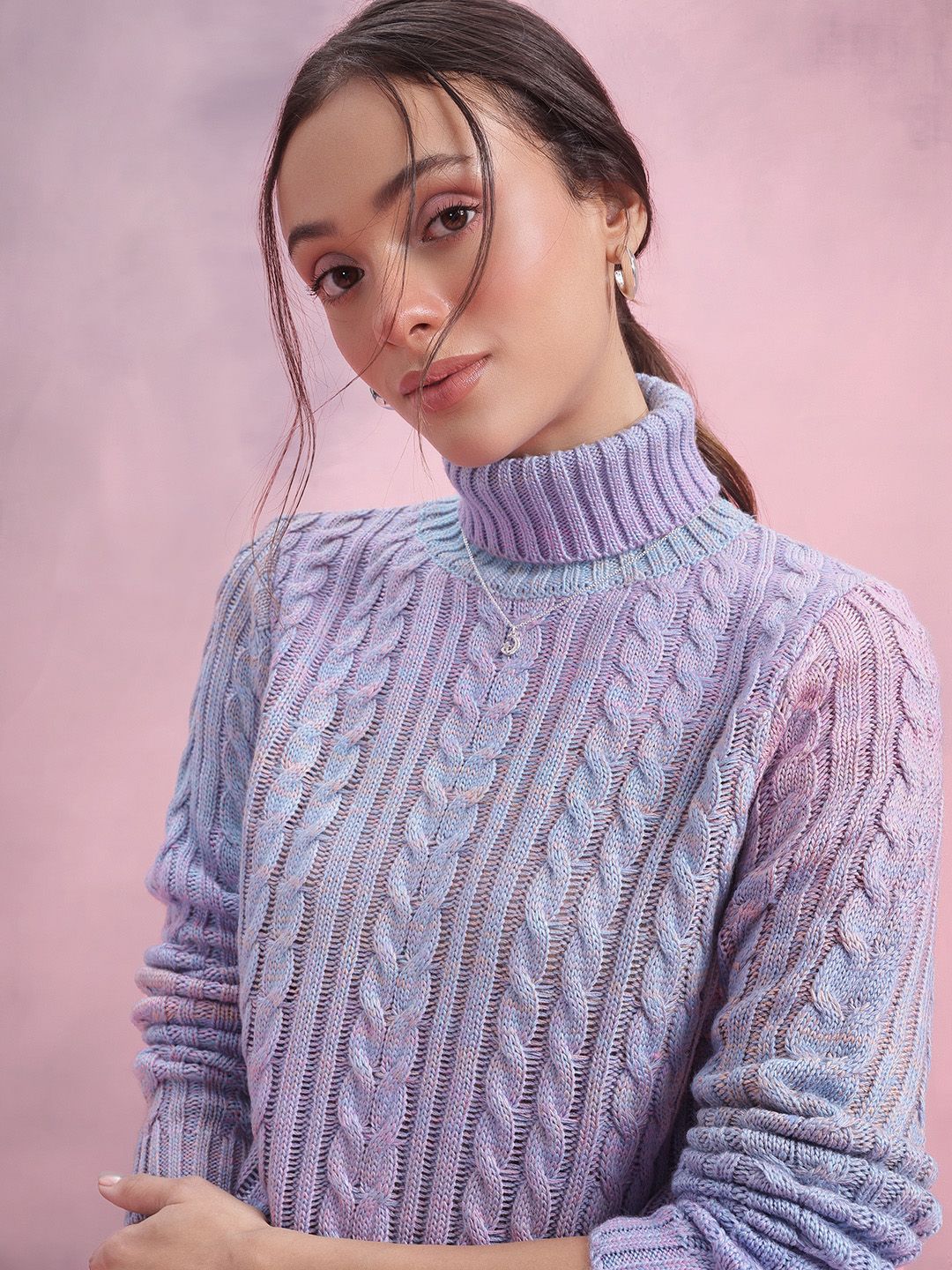 DressBerry Cable Knit Turtle Neck Pullover