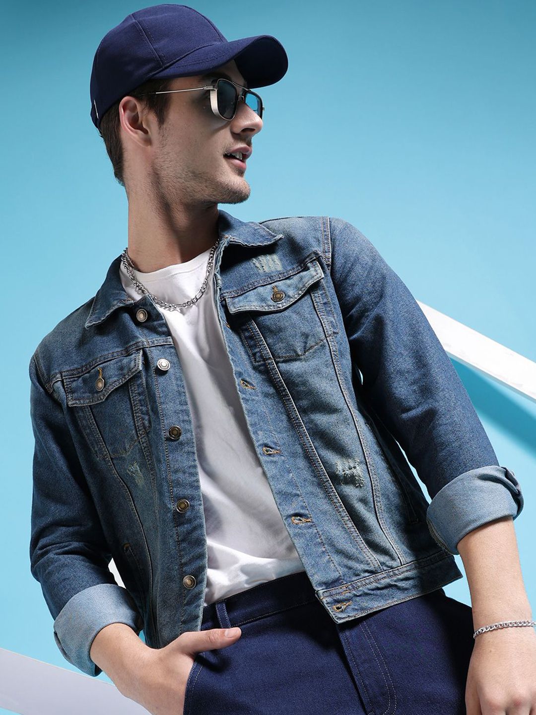 The Indian Garage Co Men Slim Fit Denim Trucker Jacket