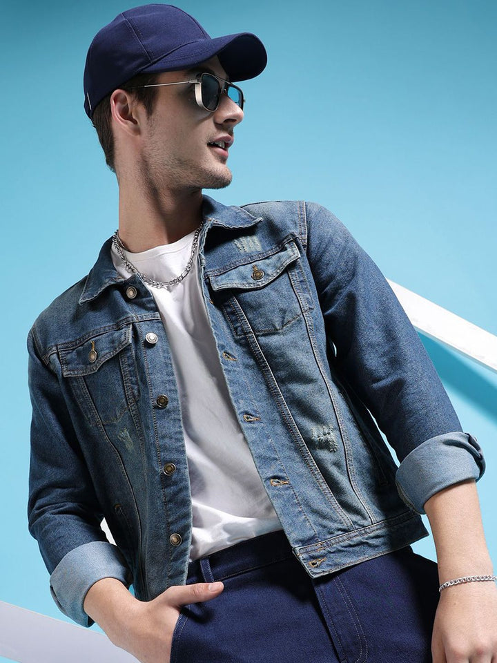 The Indian Garage Co Men Slim Fit Denim Trucker Jacket