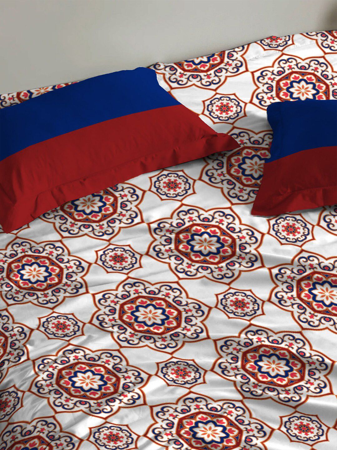 TRIDENT Majestic Mandala Red Urban Comfort Flat 144TC Single Cotton Bedsheet Set
