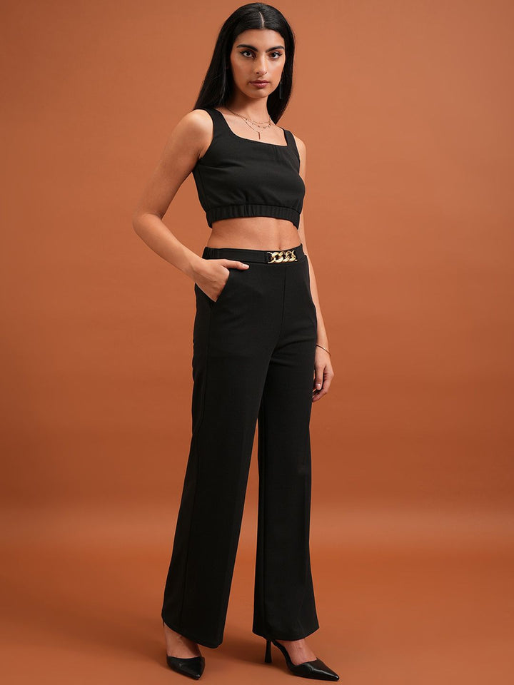 Tokyo Talkies Black Round Neck Top Blazer & Trousers Co-Ords