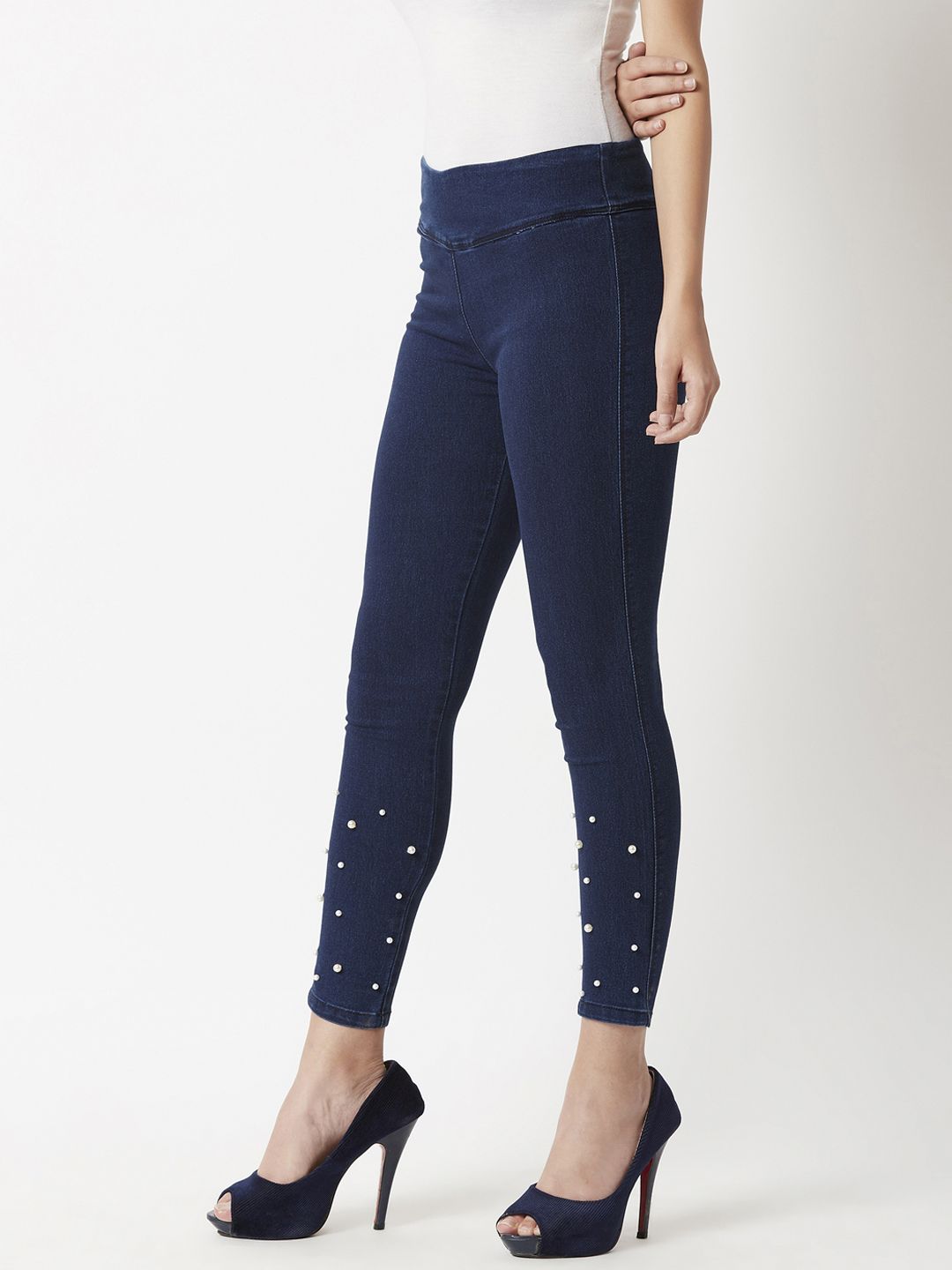 Miss Chase Navy Blue Super Skinny Fit Denim-Look Jeggings