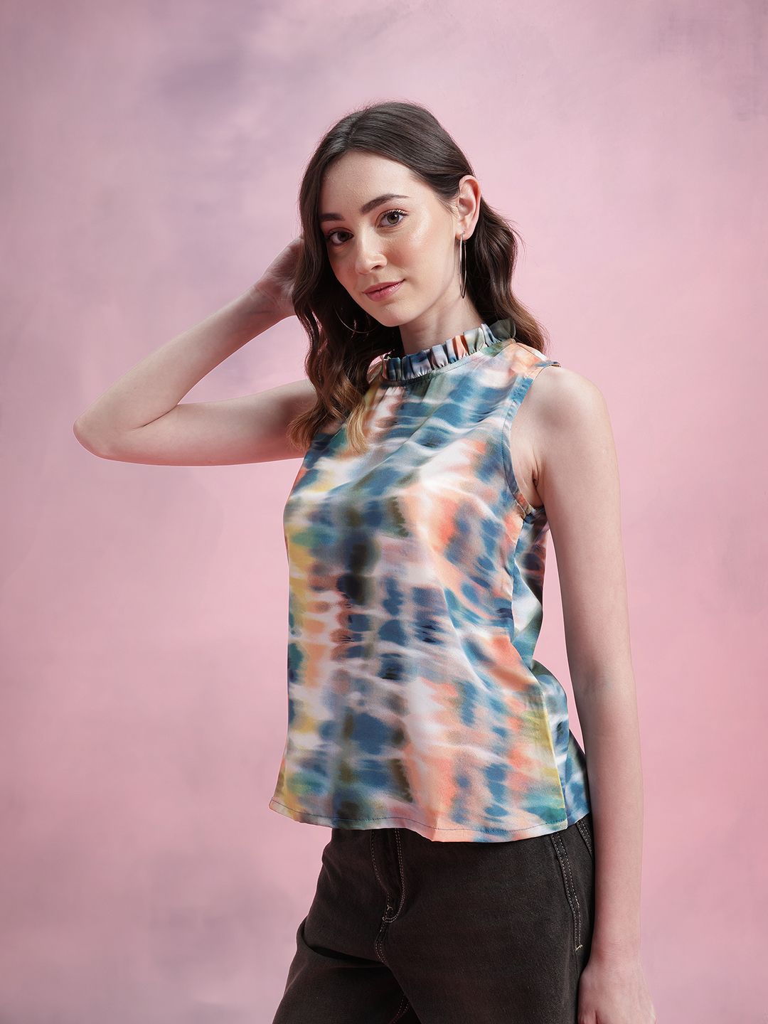 DressBerry Abstract Print Ruffled Detail Top