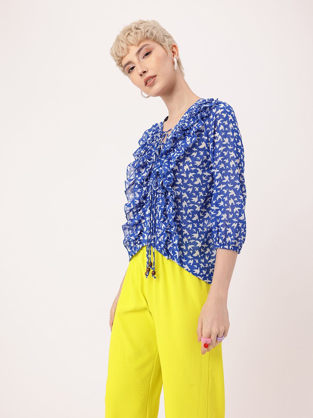 DressBerry Femi Cute Ruffle Delight Printed Perfection Top