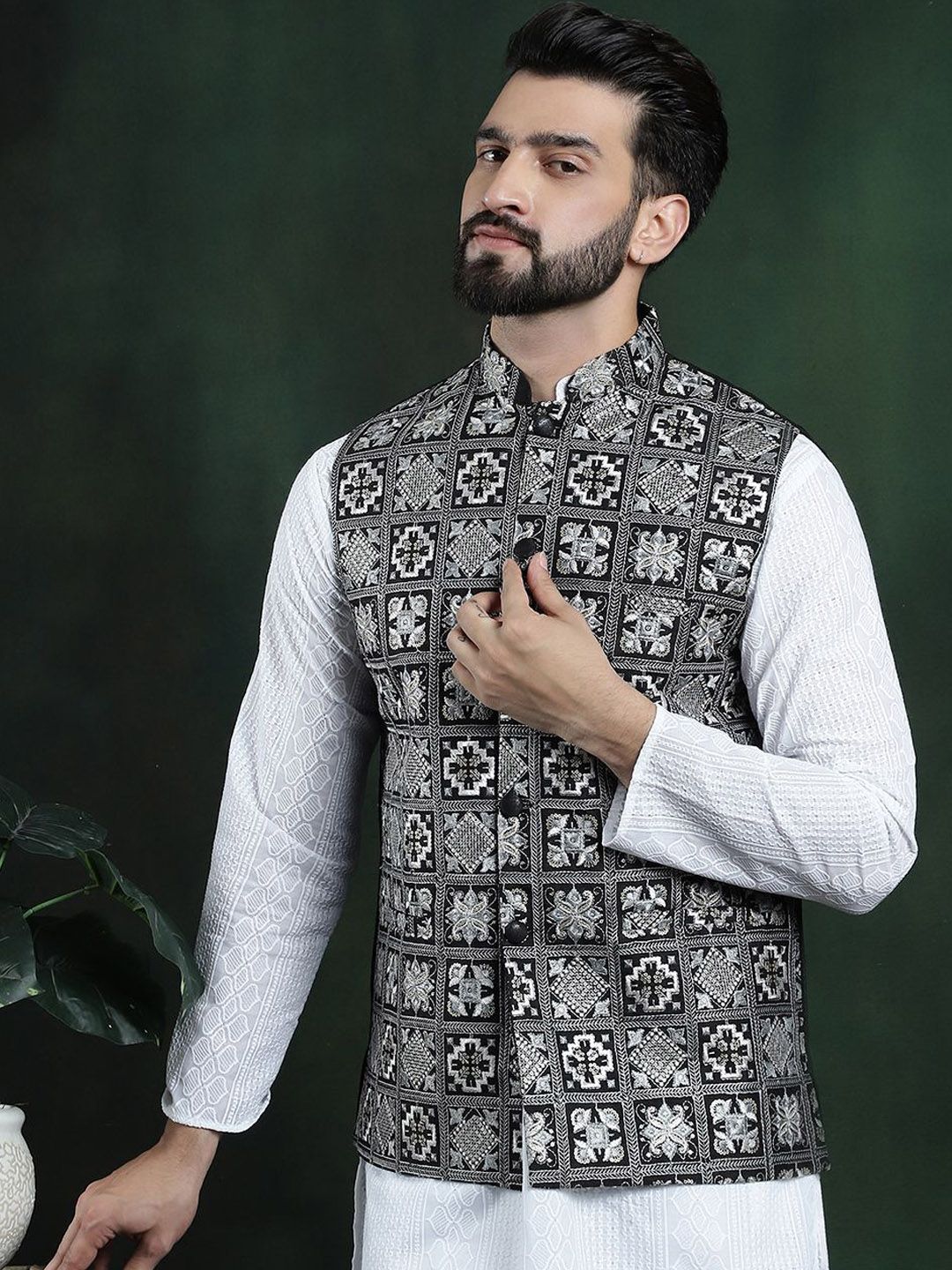 SOJANYA Jaket Tenun Nehru Lelaki Sulam