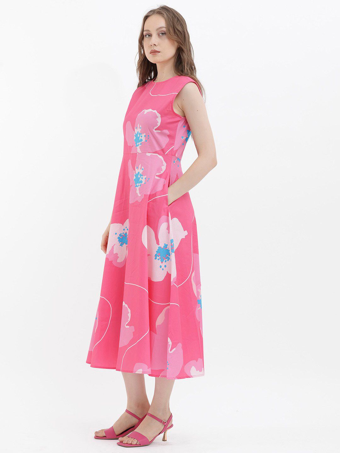 RAREISM Floral Print Sleeveless Fit & Flare Cotton Midi Dress