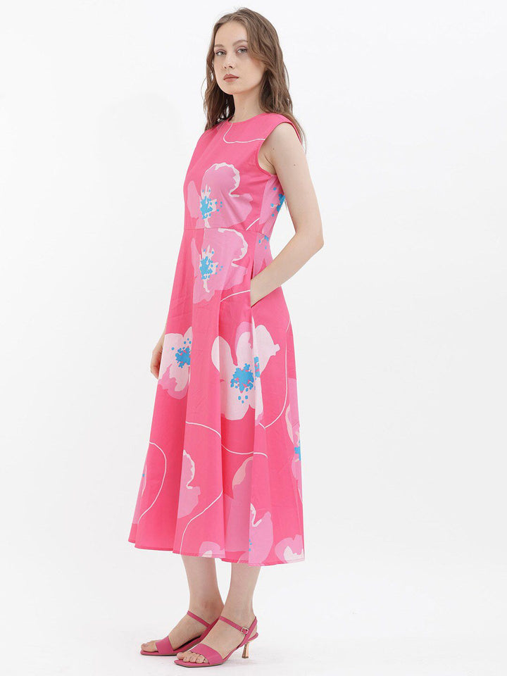 RAREISM Floral Print Sleeveless Fit & Flare Cotton Midi Dress