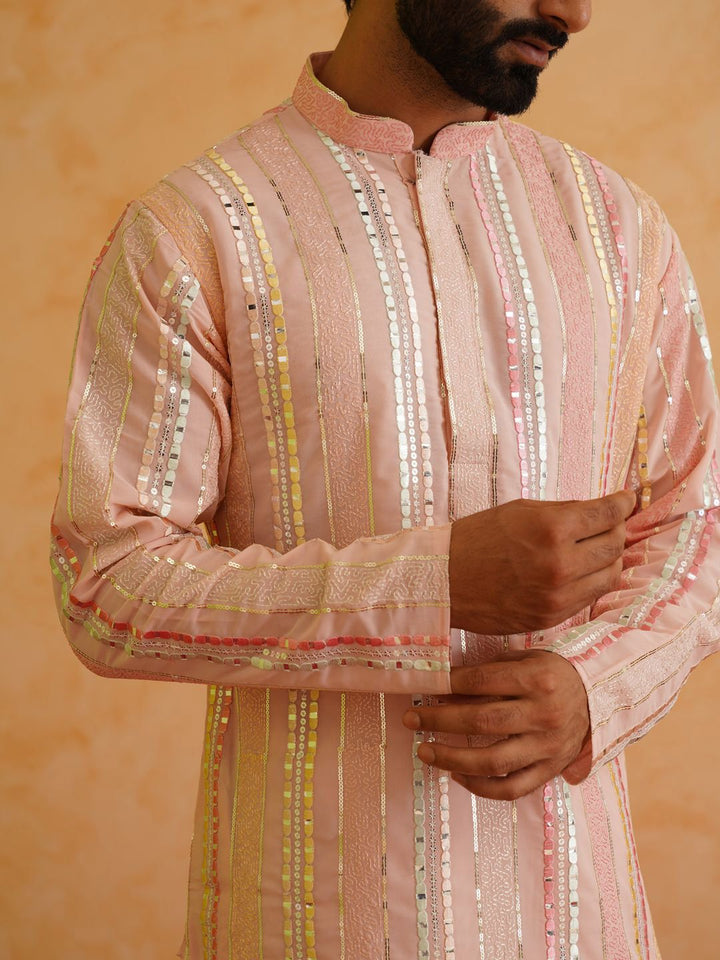 SOJANYA LUXE Mandarin Collar Embroidered Regular Kurta with Pyjamas