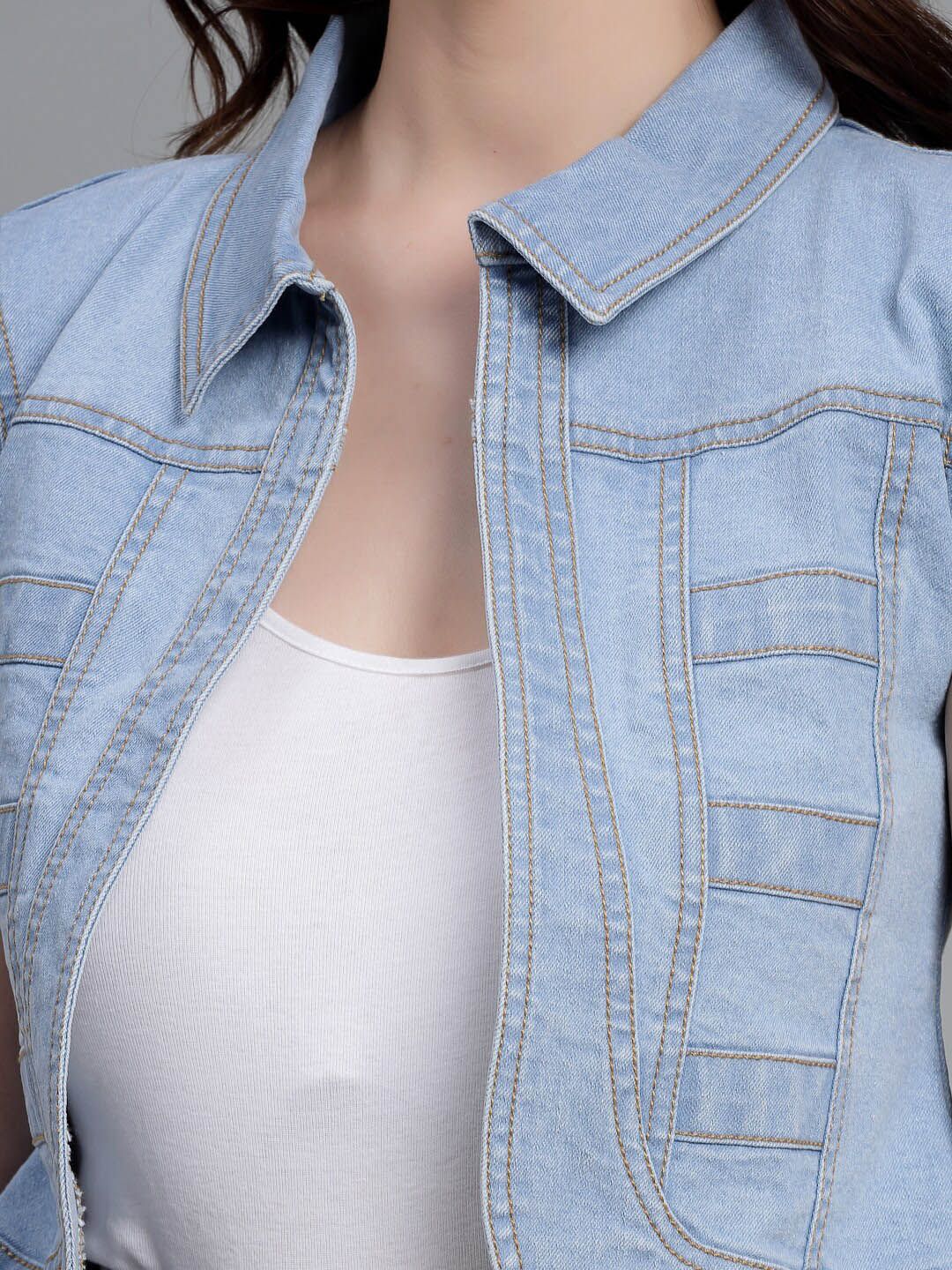 Style Quotient Women Open Front Crop Denim Shrug