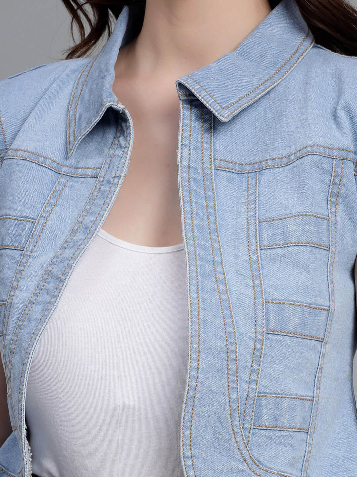 Style Quotient Women Open Front Crop Denim Shrug