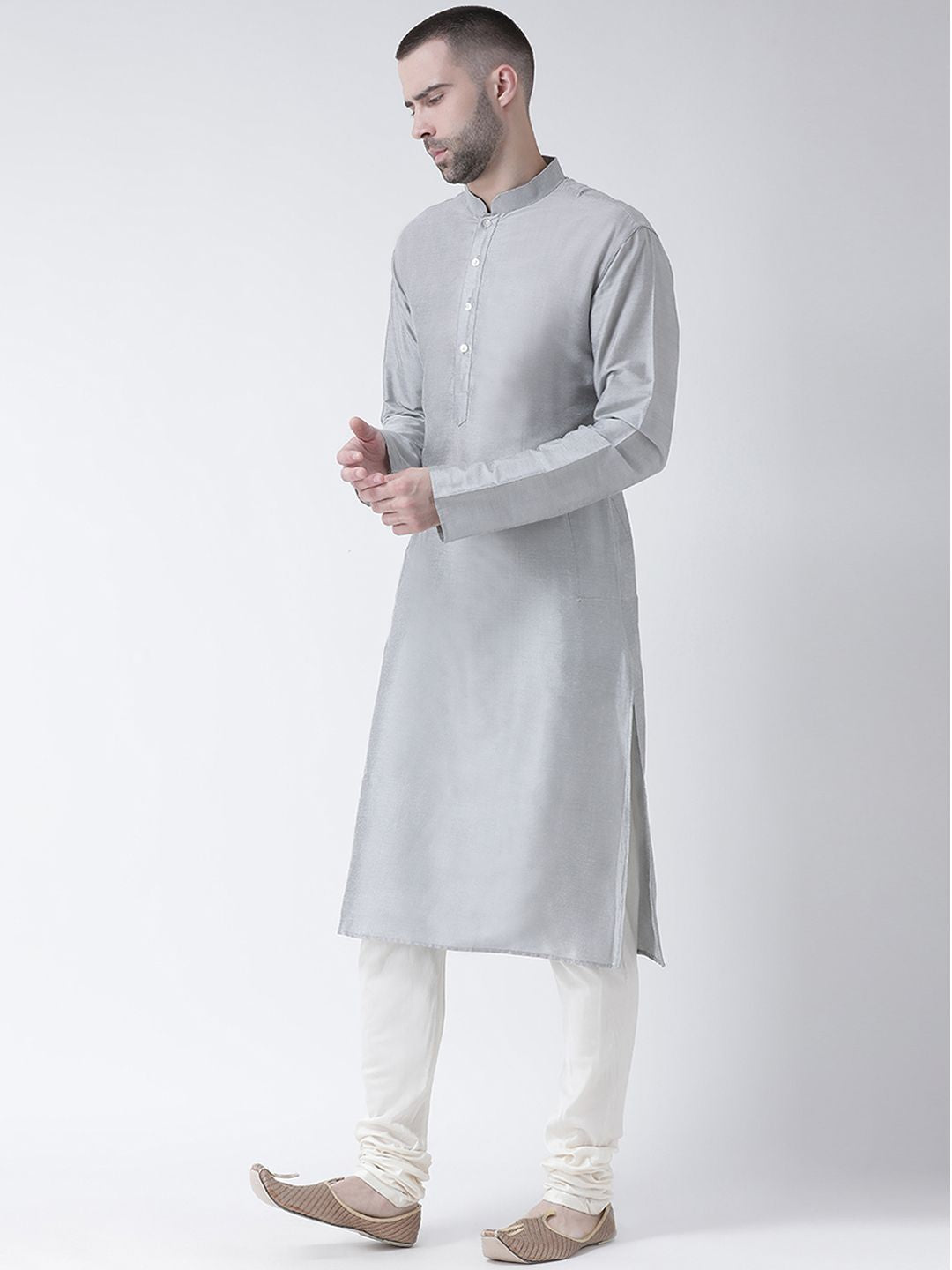 KISAH Men Grey Solid Straight Kurta
