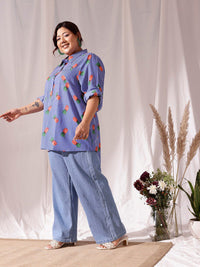 CURVY STREET Plus Size Comfort Striped Pure Cotton Casual Shirt