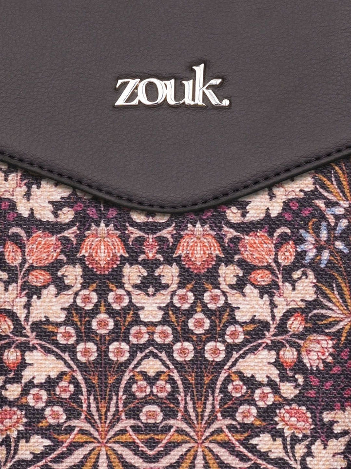 ZOUK Floral Printed Structured Jute Shoulder Bag