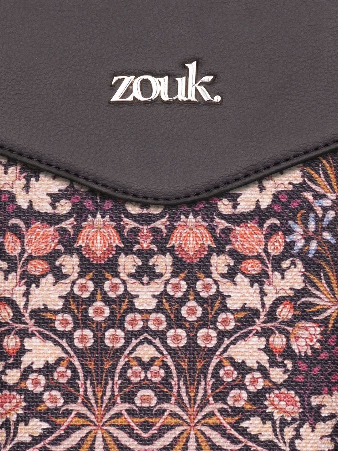 ZOUK Floral Printed Structured Jute Shoulder Bag