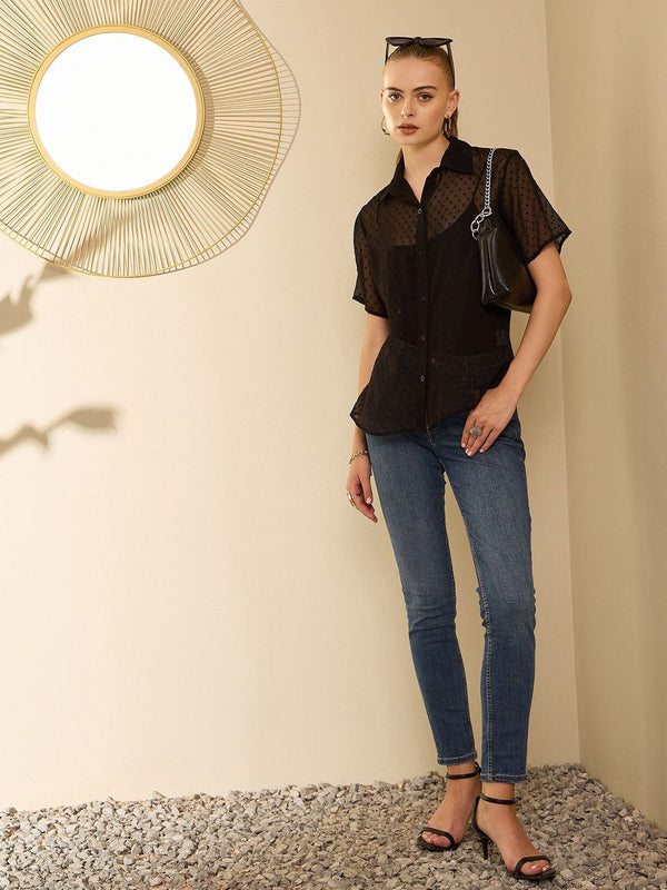 Berrylush Women Sheer Spread Collar Casual Shirt