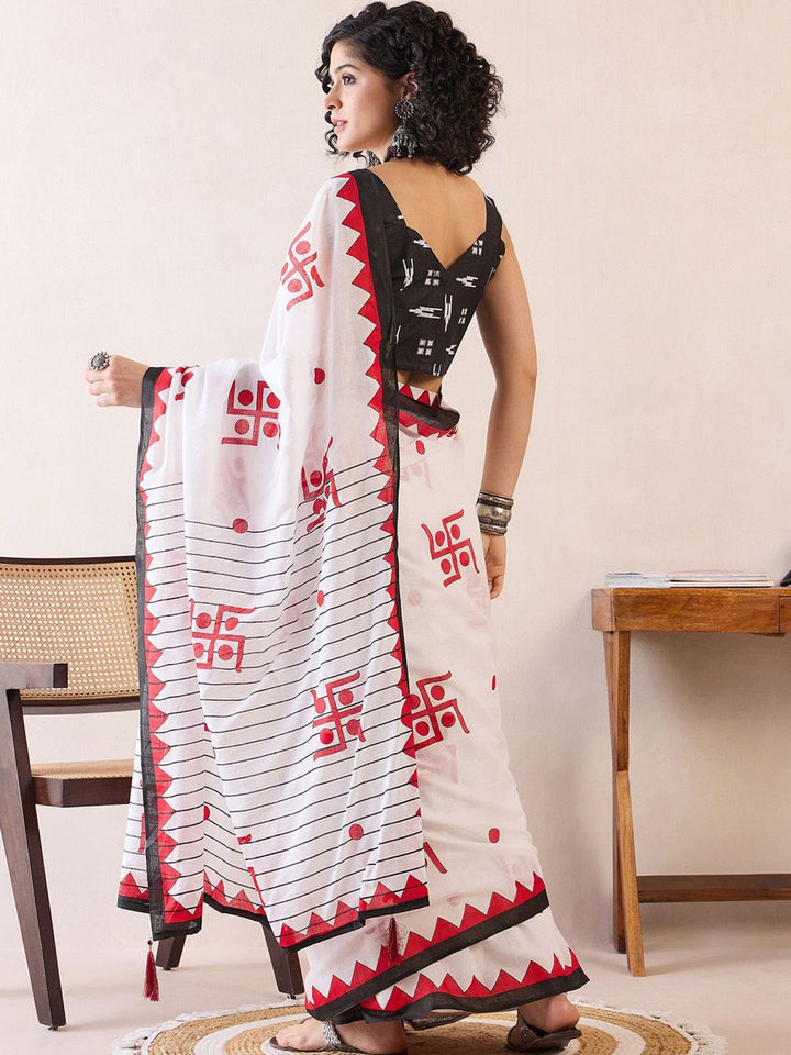 Saree mall Ethnic Motifs Poly Cotton Ready To Wear Saree