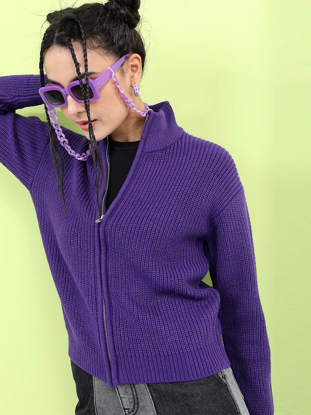 Tokyo Talkies Women Classy Purple Solid Sweater